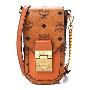 MCM Visetos Mini Patricia Crossbody Pouch Cognac